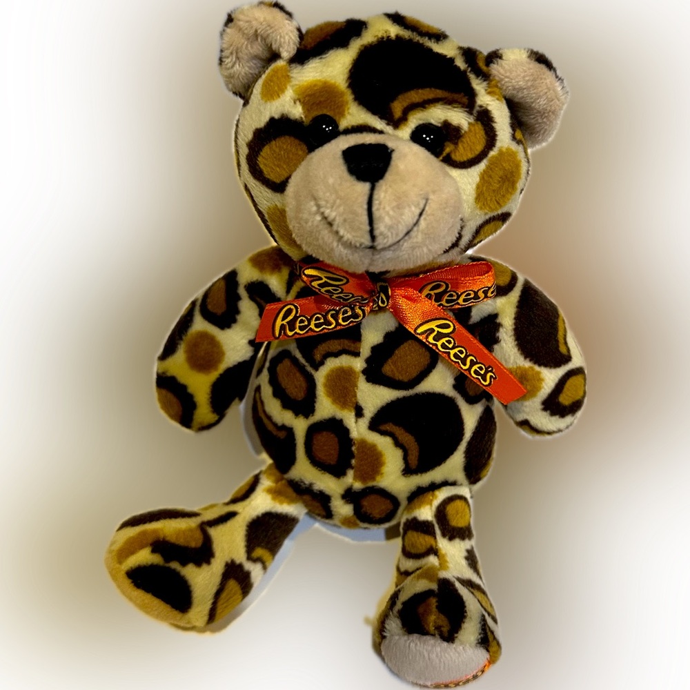 REESES CANDY CHOCOLATE PRINT BEAR LEOPARD CHEETA 6” GIFT PLUSH STUFFED ANIMAL